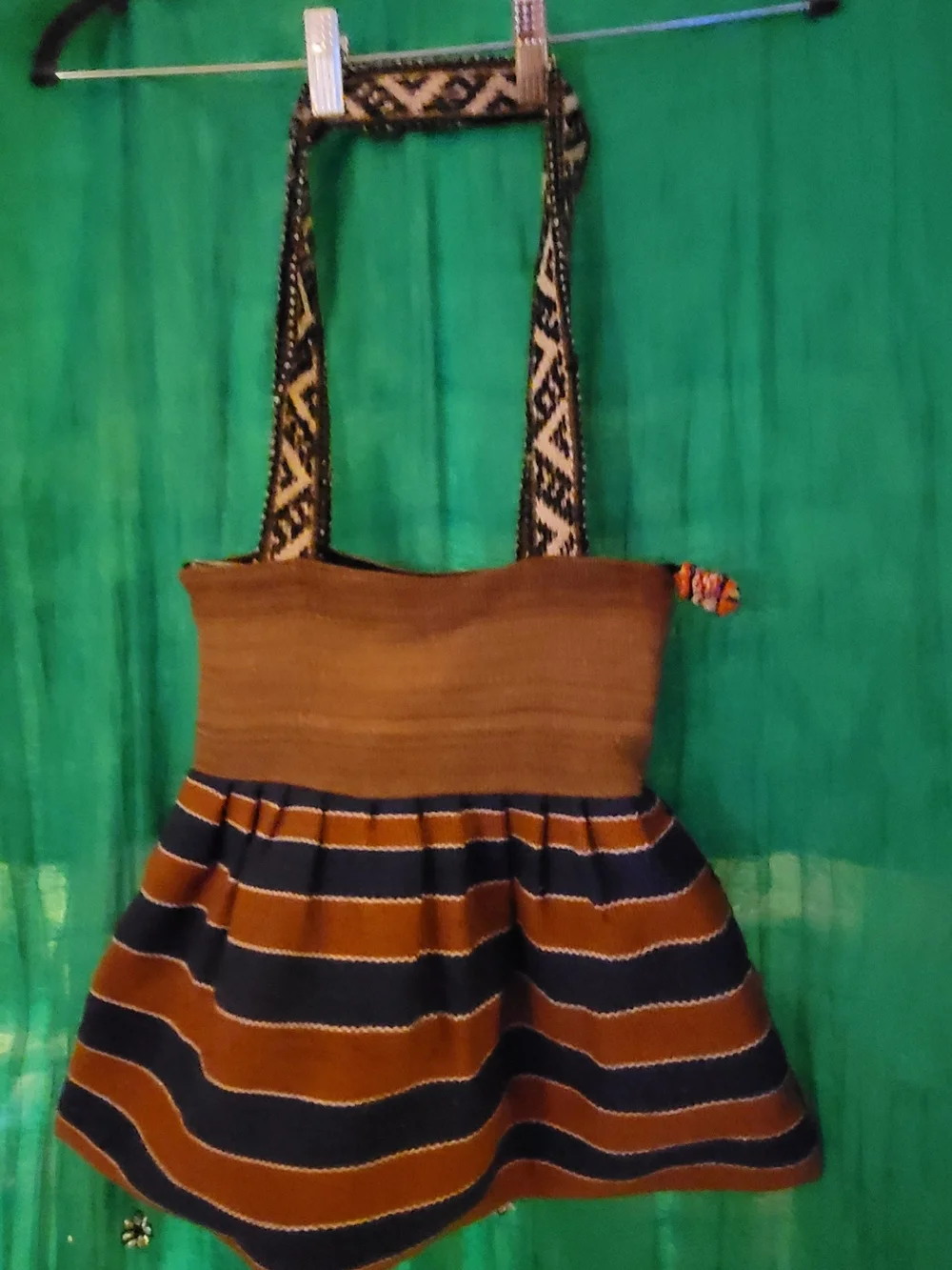 Handwoven Multicolor Boho Tote Bag with Flower Accent